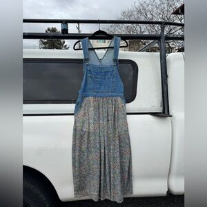 90s Guess Denim and Floral Overall Dress